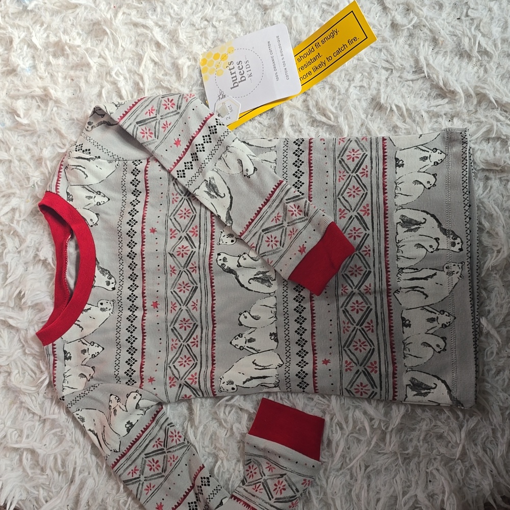 Burt's Bees Kids Polar Bear Pajama Set - Red and Gray
